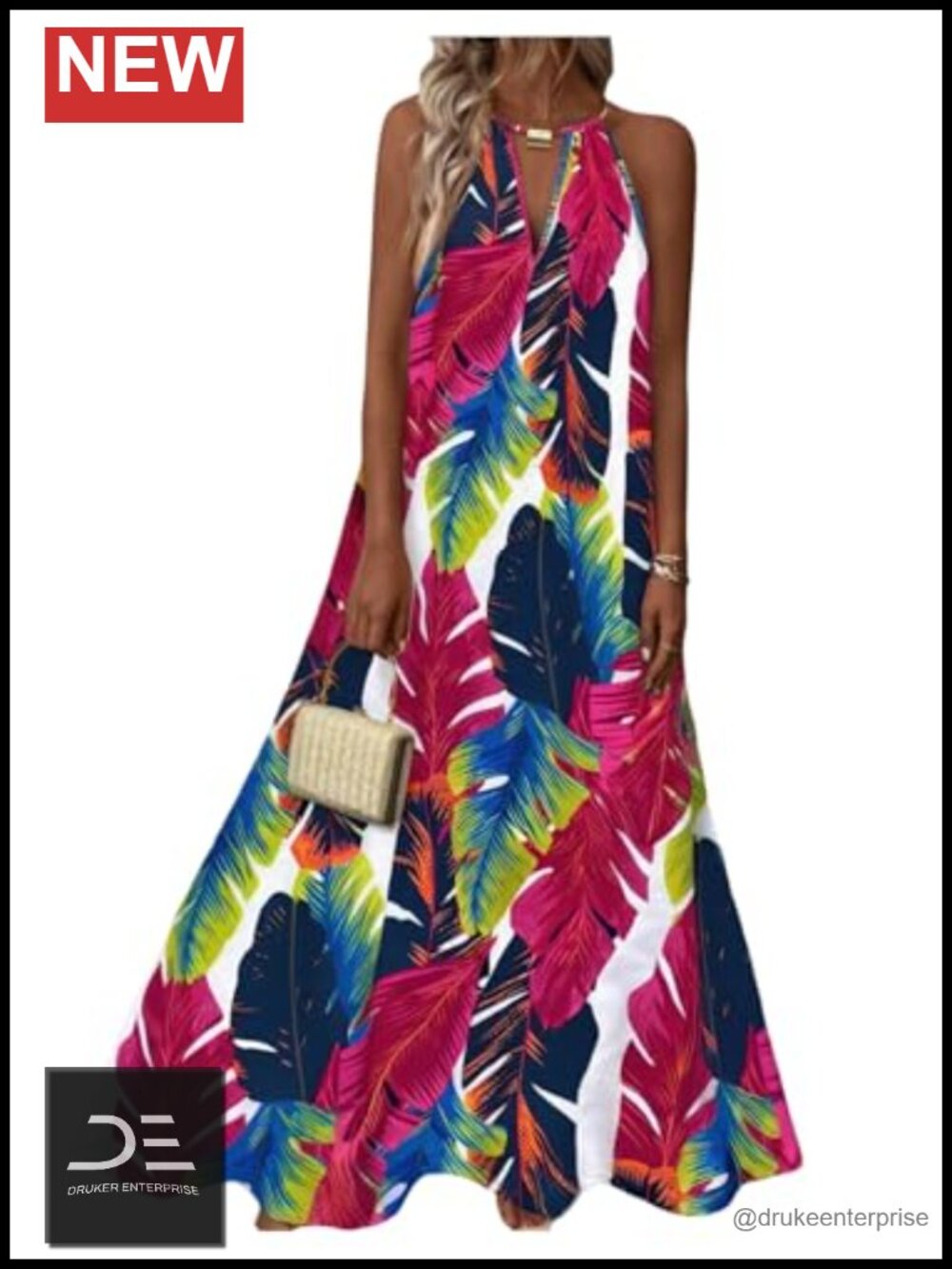 Womens Summer Maxi Dress Flowy Halter Beach Vacation Wedding Guest Sundress